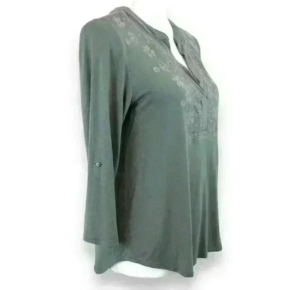 Cable & Gauge Olive Army Green Embroidered 3/4 Sleeve Tunic Size Small - Picture 7 of 8